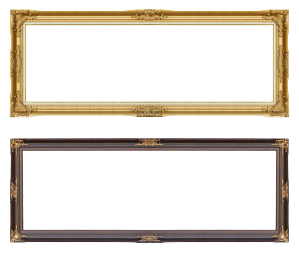 维多利亚时代的旧框架。经典图片相框上孤立的白色背景与剪辑路径。图片下载