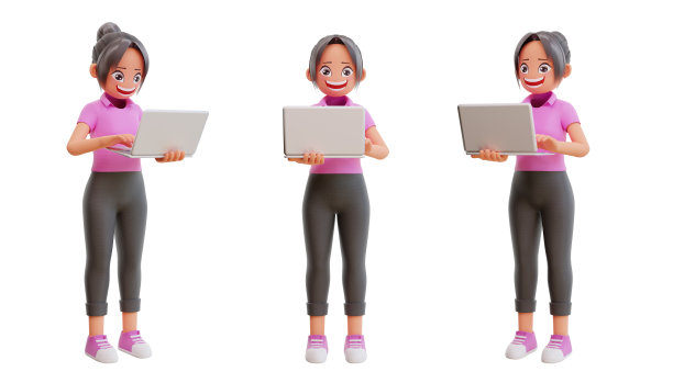 3d渲染可爱的女孩学生图片下载