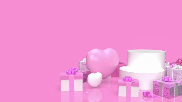 情人节的礼盒和心概念3d渲染图片下载