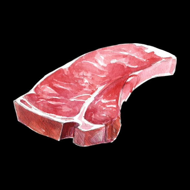 生肉水彩插图在黑色背景图片下载