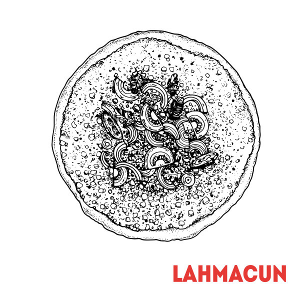 拉玛昆素描，土耳其食物。手绘矢量插图。土耳其街头小吃。素描风格。前视图。复古矢量插图。图片下载