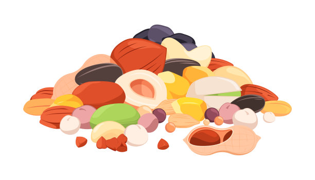 一堆种子。卡通混合绿色生花园谷物扁平风格，天然有机植物堆收获概念纯素素食。矢量图图片下载