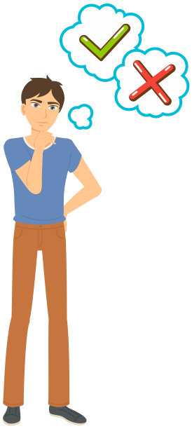 有思想的人有接受和否认的迹象。卡通矢量人疑惑和怀疑图片下载