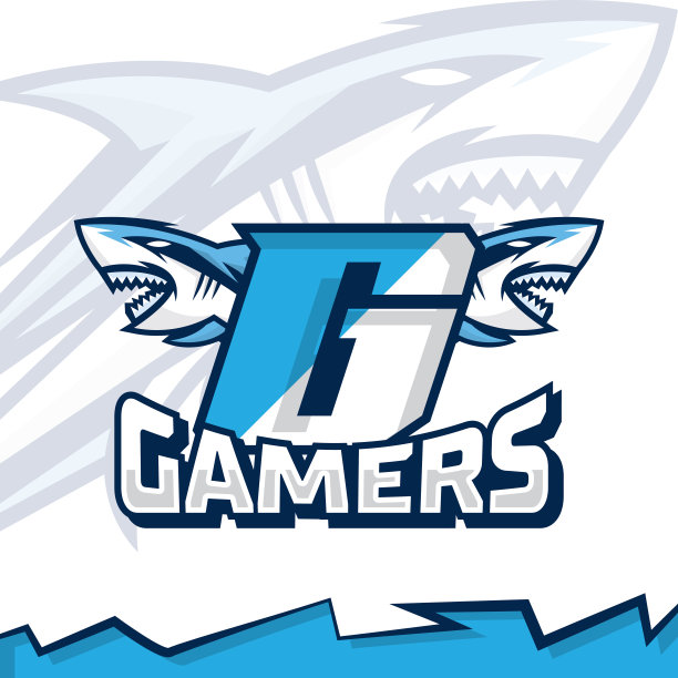 鲨鱼头吉祥物在字母G插图模板，电子竞技标志设计，玩家标志，流光标志。图片下载