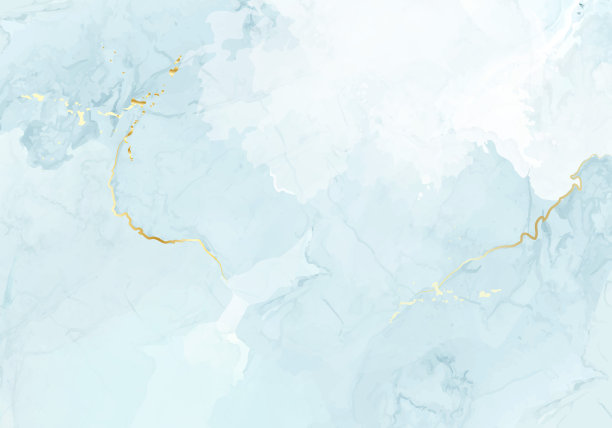 浅蓝色水彩画矢量设计卡。灰蓝色和金色的晶洞框架图片下载