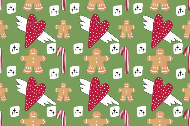 无缝的圣诞图案。设计与饼干和圣诞元素的纺织品和包装纸图片下载