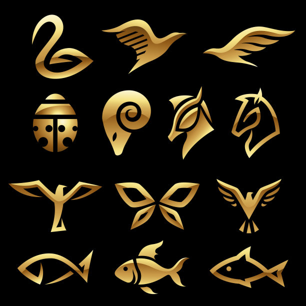 金色光滑的抽象动物图标上的黑色图片下载