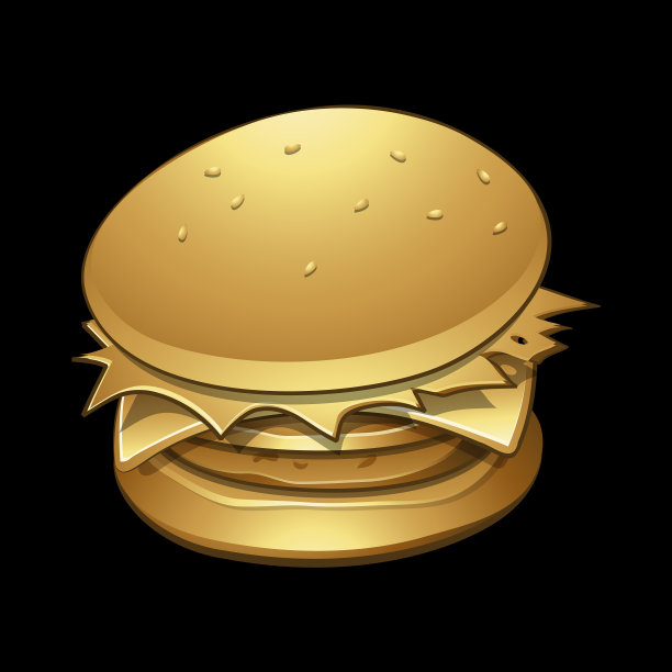 金色光滑的汉堡在黑色的背景图片下载