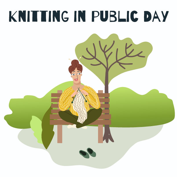 一个女人在公共场所，公园里编织。图片下载