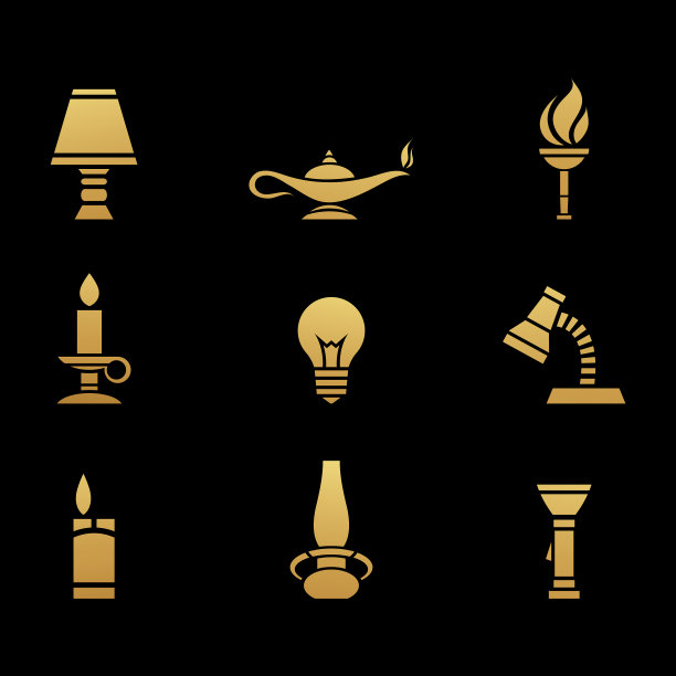 黑色背景上的金色光源图标图片下载