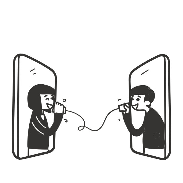 手绘涂鸦人物正在进行视频会议插画图片下载