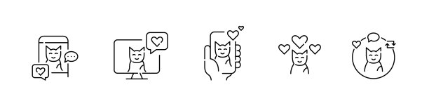 5个宠物博主图标。猫的社交媒体存在感。像素完美，可编辑的笔画设计图片下载