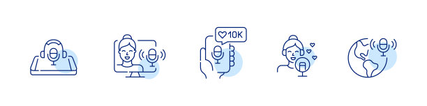 女孩播客博客图标集。像素完美，可编辑的笔画线设计图片下载