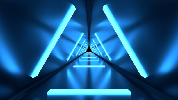 走廊用奇妙的灯光照明的3D插图图片下载