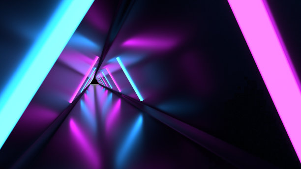 走廊用奇妙的灯光照明的3D插图图片下载