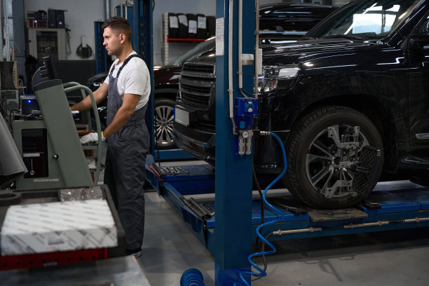 男司机检查车轮技术状况图片下载