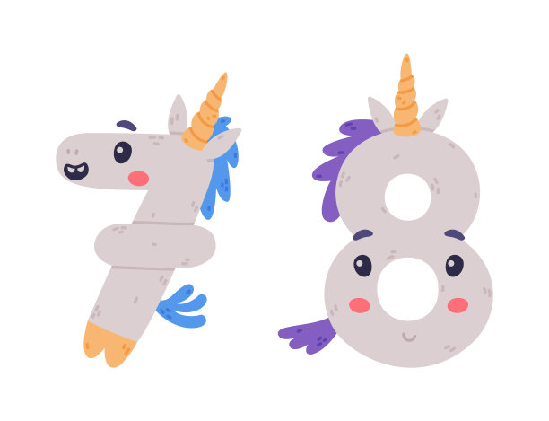可爱的七号和八号独角兽带着微笑图片下载