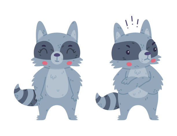 有趣的浣熊动物特征与条纹尾巴图片下载