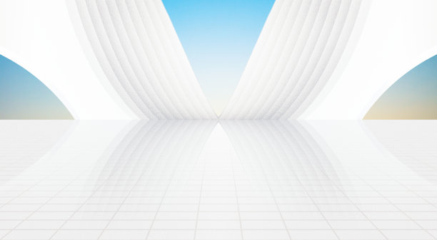 现代白色拱顶建筑与地面，明亮的天空背景，3D渲染。图片下载