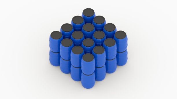 蓝色塑料水桶排在白色背景等距3d渲染图片下载