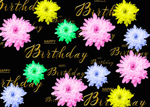 生日贺卡上有五彩缤纷的鲜花图片下载