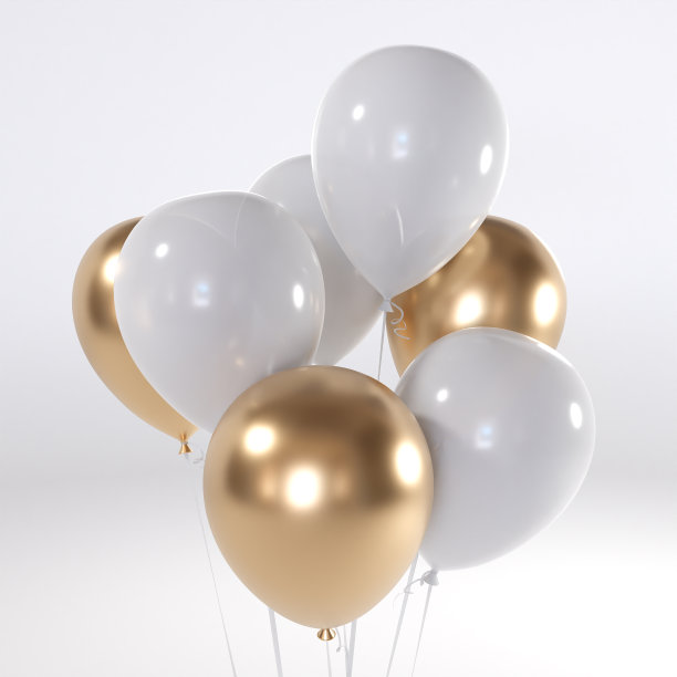 金色和白色的气球花束图片下载