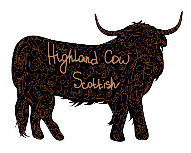 站立的高地牛剪影图片下载