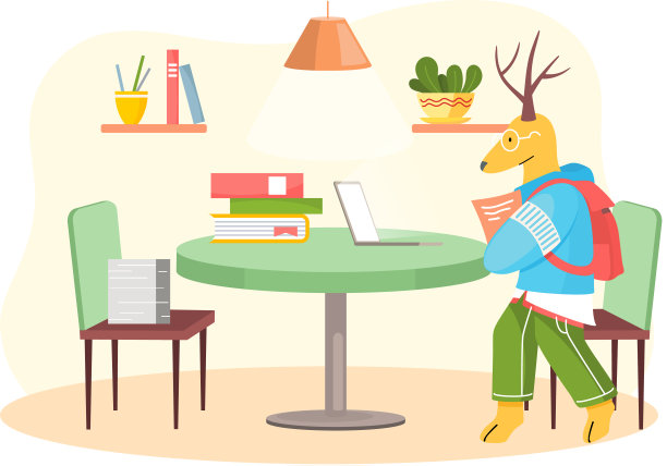 工作动物可爱的卡通人物在家里用笔记本电脑工作，执行工作和任务图片下载