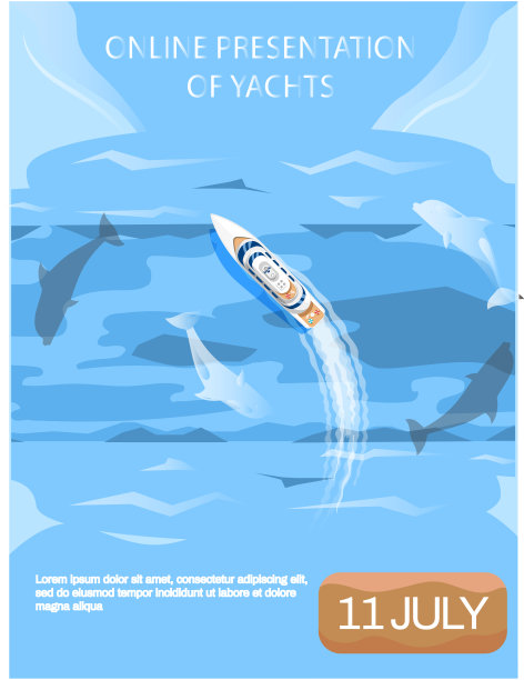 白色帆船在蓝色的海洋与海豚海洋生物顶视图。漂浮在海洋中的帆船图片下载