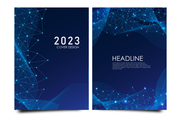 科学的宣传册设计模板。矢量飞行器布局，分子结构与连接的线和点图片下载