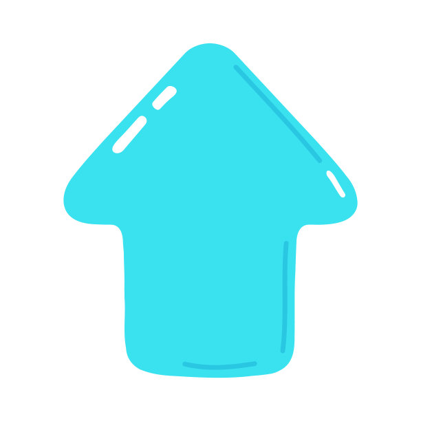 可爱有趣的蓝色箭头图标。矢量手绘卡通卡哇伊人物插图图标。孤立在白色背景上。蓝色箭头向上图片下载