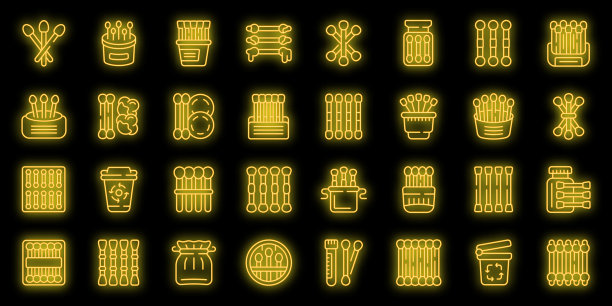 木棉签图标设置矢量霓虹图片下载