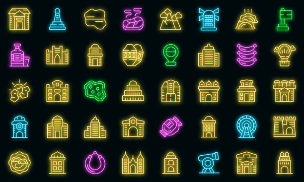 大豆食品图标设置轮廓矢量。奶豆矢量霓虹图片下载