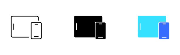 智能设备设置图标。笔记本电脑，从上面看，台式电脑，系统单元，平板电脑，手环，健身追踪器，触控笔。技术的概念。矢量图标在直线，黑色和彩色的风格图片下载