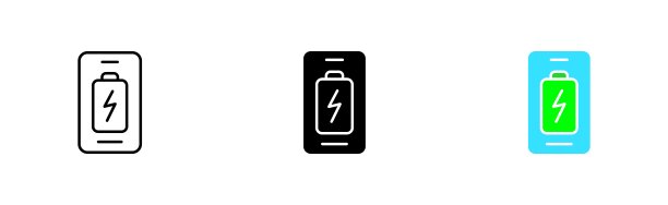 手机电池组图标。充电，蓄能器，电力，电源，状态，装置，电，电，便携式。矢量图标在直线，黑色和彩色风格的白色背景图片下载