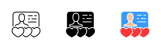 问卷设置图标。网站，会议，心，感觉，爱，喜欢按钮，光标，手指，约会app，语音泡泡，情侣。矢量图标在直线，黑色和彩色风格的白色背景图片下载