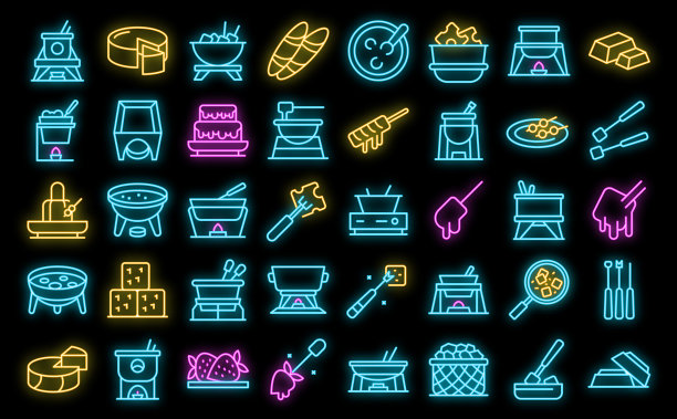 火锅图标设置矢量霓虹灯图片下载