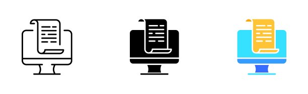 作家活动设置图标。书，作家，纸，电脑，书签，小说，短篇小说，写作，童话，卷轴。经营理念。矢量图标在直线，黑色和彩色的风格图片下载