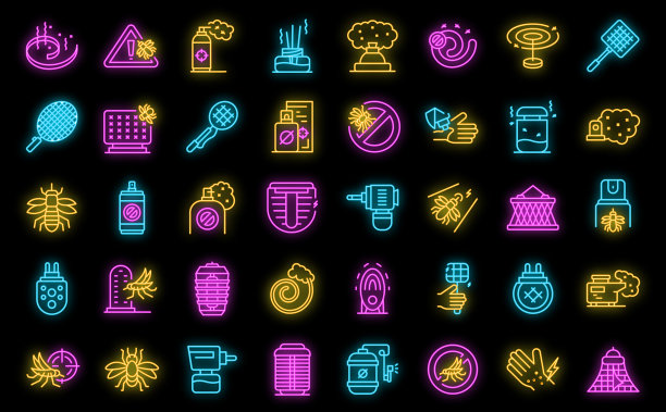 防蚊图标设置矢量霓虹灯图片下载