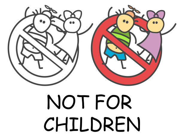 有趣的矢量棒男孩和女孩的儿童风格。不准儿童签名红色。停止标志。禁止图标贴纸区域的地方。孤立在白色背景上。图片下载