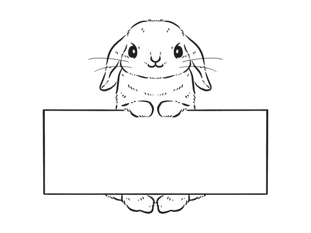 兔子拿着一张白纸的素描。手绘轮廓转换为矢量。图片下载