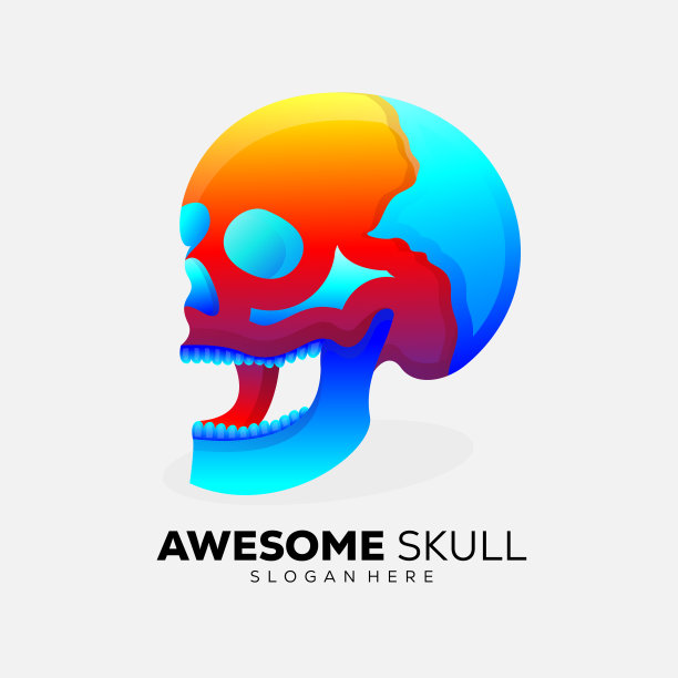 骷髅彩色梯度矢量插图图片下载