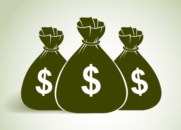 三个钱袋钱袋矢量简单插图图标或标志，商业和金融主题，所得税收入奖。图片下载