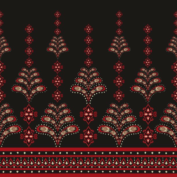 民族波斯佩斯利红黑边界。图片下载