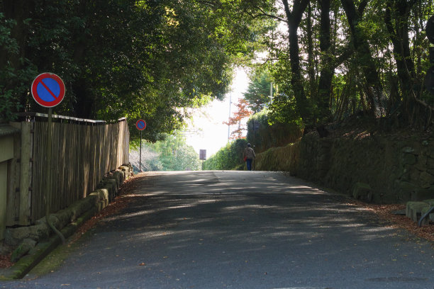 一个乡村小镇的缓坡上，写着“禁止闯入”的牌子图片下载