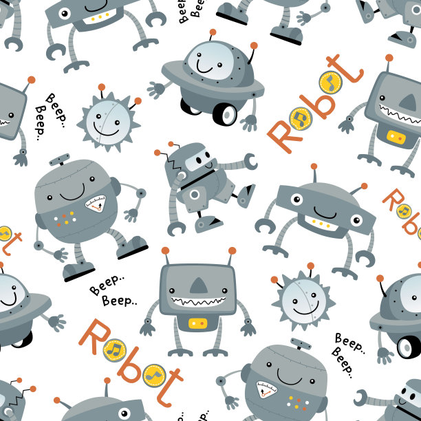 无缝模式与有趣的机器人卡通图片下载