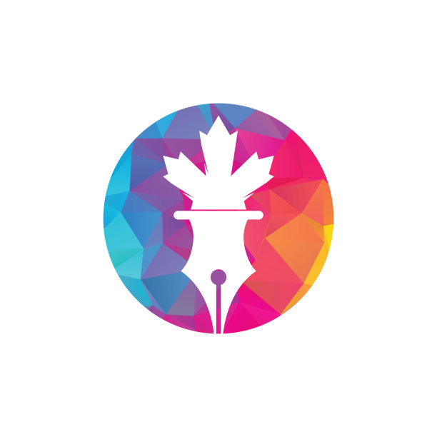 钢笔和红色枫叶标志矢量。图片下载