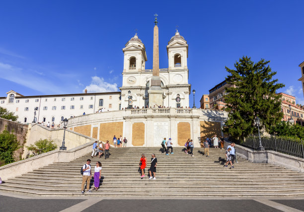 意大利罗马的西班牙台阶和圣三一教堂图片下载