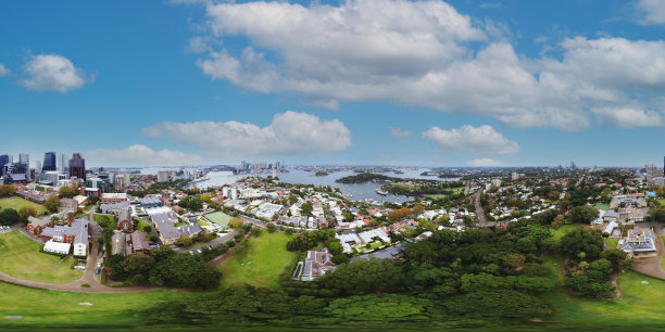悉尼的商业建筑俯瞰天际线和海港大桥，与主要景点图片下载