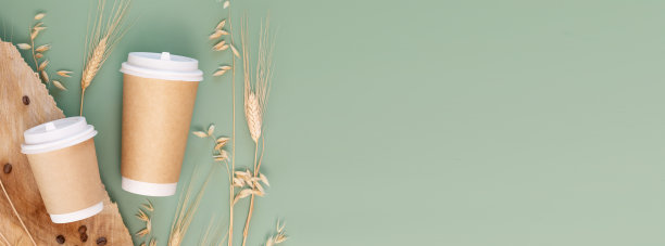 两个一次性纸板杯与小麦和黑麦耳复制空间图片下载
